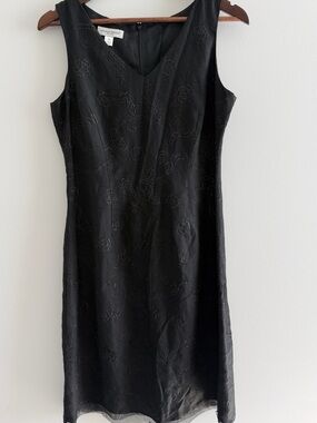 Donna Ricco Black Linen Rayon Embroidered Sheath Dress Size 8 Knee Length